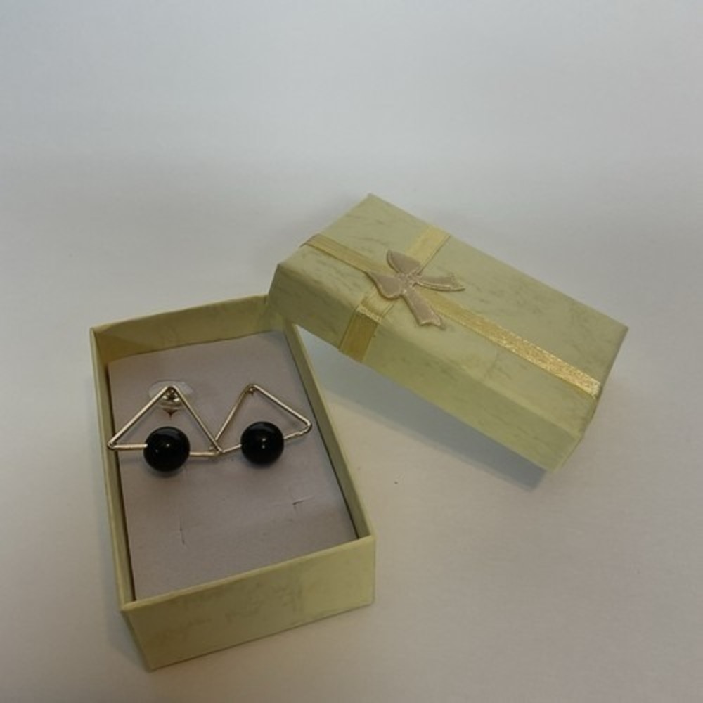 Vintage Oscoonan Gold Tone With Black Gem Stones‎ Triangular Earrings